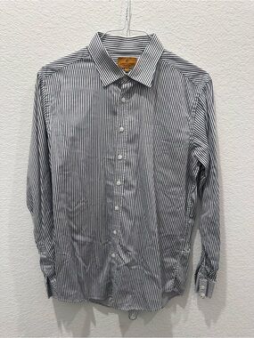 Classic Men's Black & White Pinstripe Dress Shirt